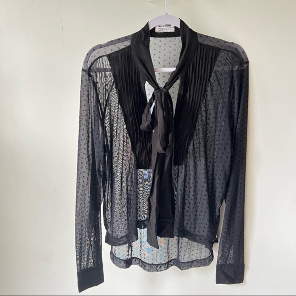 ONE X Oneteaspoon Size XS Sheer Blouse Black Velvet Polka Dot Neck Tie